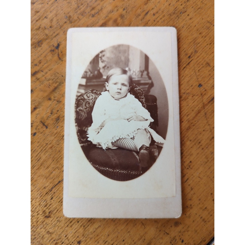 Antique Cabinet Card Young Child Photo 1800s Victorian Portrait Sepia Photograph